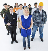 This is a photo of several people who work in different jobs. 
