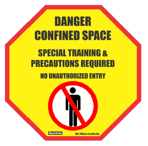 This is a sign that says "Danger. Confined Space. Special training and precautions required. No unauthorized entry."