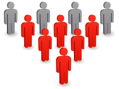 This is a photo of 4 grey stick figures and 6 red stick figures.