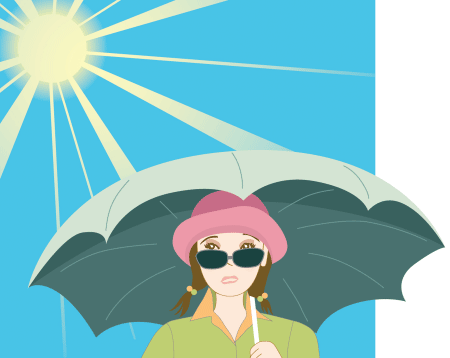 This is an illustration of a girl using an umbrella on a sunny day.