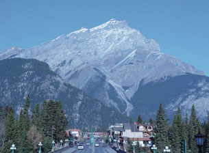 This photo of Banff Avenue looks north toward Cascade Mountain. 