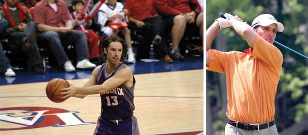 Two photos are shown side by side. On the left is a photo of Canadian basketball player Steve Nash. Canadian golfer Mike Weir is shown in the right photo.