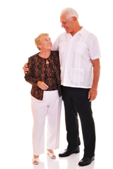 This photograph shows two seniors, a man and a woman, who appear to be in good health. hGH has been touted for its supposed ability to keep older people fit and toned.