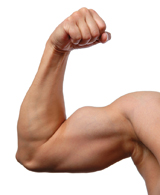 This photograph shows well-defined and developed muscles in a male’s arm. Athletes have turned to taking hGH to make them bigger, faster, and more competitive in their sport.