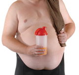 This photograph shows the torso of a shirtless, obese male. Research has shown that obesity is linked to onset of Type 2 diabetes.
