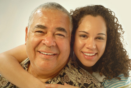 A young and old person are photographed together, showing their age differences.