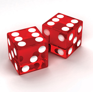 The photo shows a pair of red dice.