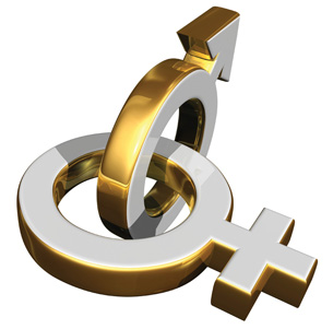 The image depicts linked  male and female symbols.