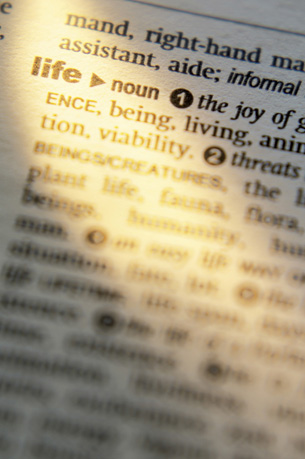 The photograph shows a partial definition of the dictionary term, life.