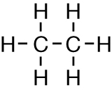 The diagrams shows two carbon atoms joined by a single bond. Each of the carbon atoms is bonded to two hydrogen atoms and an oxygen atom. Each of the oxygen atoms is bonded to a hydrogen atom.