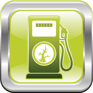 A drawing shows a gasoline pump with an inset diagram of the stem of a plant. This symbol is intended to indicate that the fuel in the pump is from a renewable source.