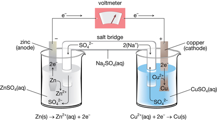 A diagram shows a voltaic cell, very similar to the one shown with Self-Check questions one through seven.