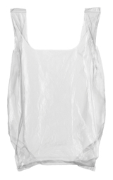 A photograph shows a white, plastic shopping bag.