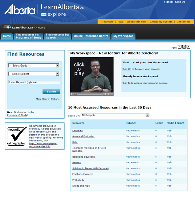 This is an image of the home page of LearnAlberta.