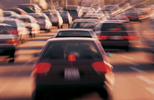 This picture shows heavy traffic on a multilane highway.