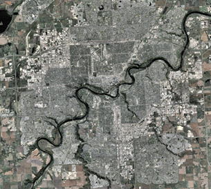 A satellite picture shows Edmonton and the surrounding area.