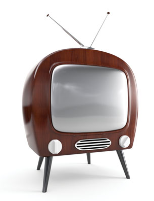 A photograph shows an old-fashioned picture tube television—an example of CRT technology.