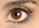 A close-up photograph shows a beautiful brown eye.