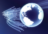 An illustration shows a three-dimensional representation of fibre optics reaching around the earth.