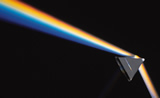 A photo shows a visible light spectrum produced by a triangular prism.