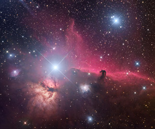An illustration shows the Orion Nebula, which occupies only a small section of the known universe.