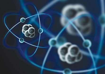An illustration shows an artist’s impression of atoms that make up the water molecule.