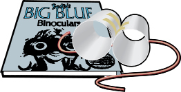 This is an illustration of a book, titled Bertie’s Big Blue Binoculars, with a pair of binoculars laying on top of the book.