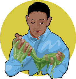 This is an illustration of a boy with gooey gunk in his hands.