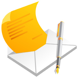 This illustration is of a letter, envelope, and pen.