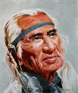 This painting portrays Chief Dan George.