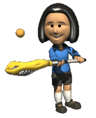 This is an animation of a girl tossing a ball with a lacrosse stick. 