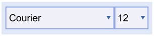 This image shows the drop-down menus for picking the font and font size in Microsoft Word. The image shows Courier as the font and 12 point as the font size.