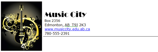 This graphic shows an example of a business letterhead.