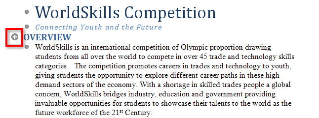 This screen shot shows the heading expanded in the outline to show body text.