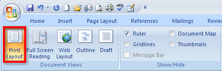 This screen shot shows the Print Layout button.