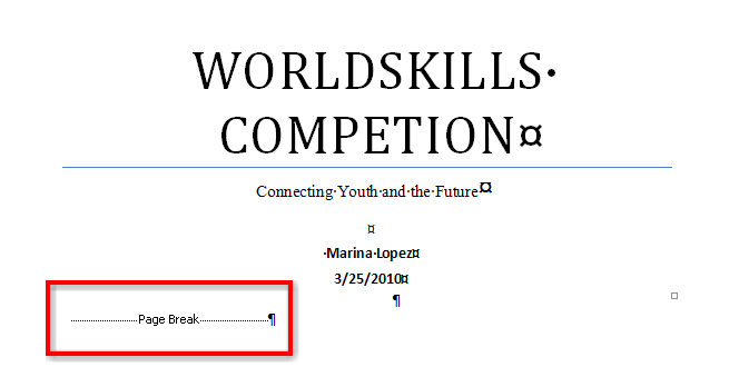 This graphic shows the nonprinting page break in the document.