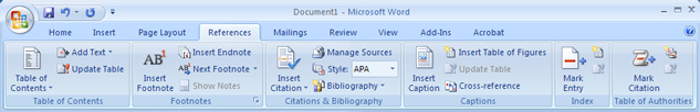 This graphic shows the References tab on the Ribbon.