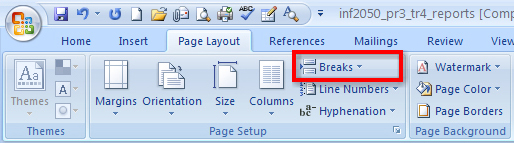 This graphic shows a Section Break (Next Page) on a TOC.