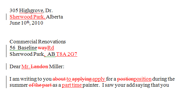 This graphic shows how some Track Changes features look in a document. 