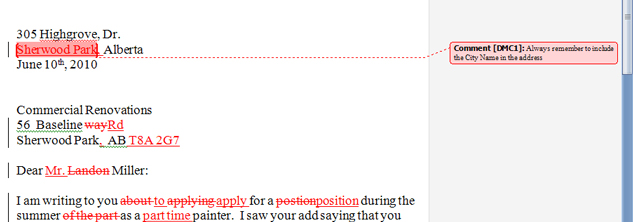 This graphic shows comment #1 made by reviewer DMC, explaining a change made in the document.