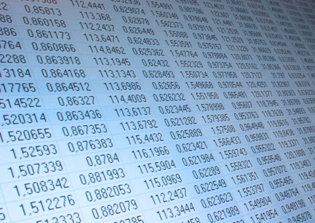 This photograph shows numbers in table displayed on a computer monitor.
