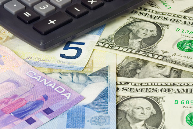 A calculator that reads all dollar signs on top of money.