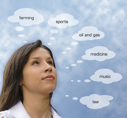 This is a picture of a person thinking about different careers.