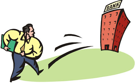 This is an image of a person going to a bank.