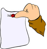 This is an image of a person putting a push pin into a sheet a paper.