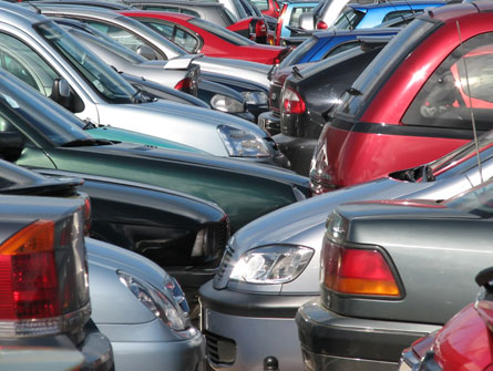 Shiny cars in a parking lot.