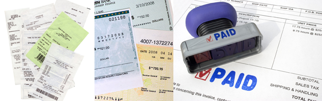 Pictures of sales receipts and a paid invoice.