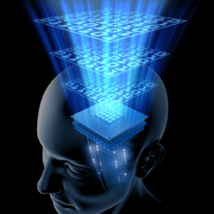 A picture of the brain thinking.