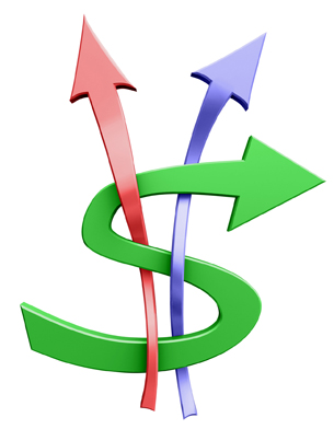 Colourful arrows forming a dollar sign.