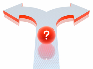A picture of an arrow split at the top, with one side pointing left and and the other side pointing right.